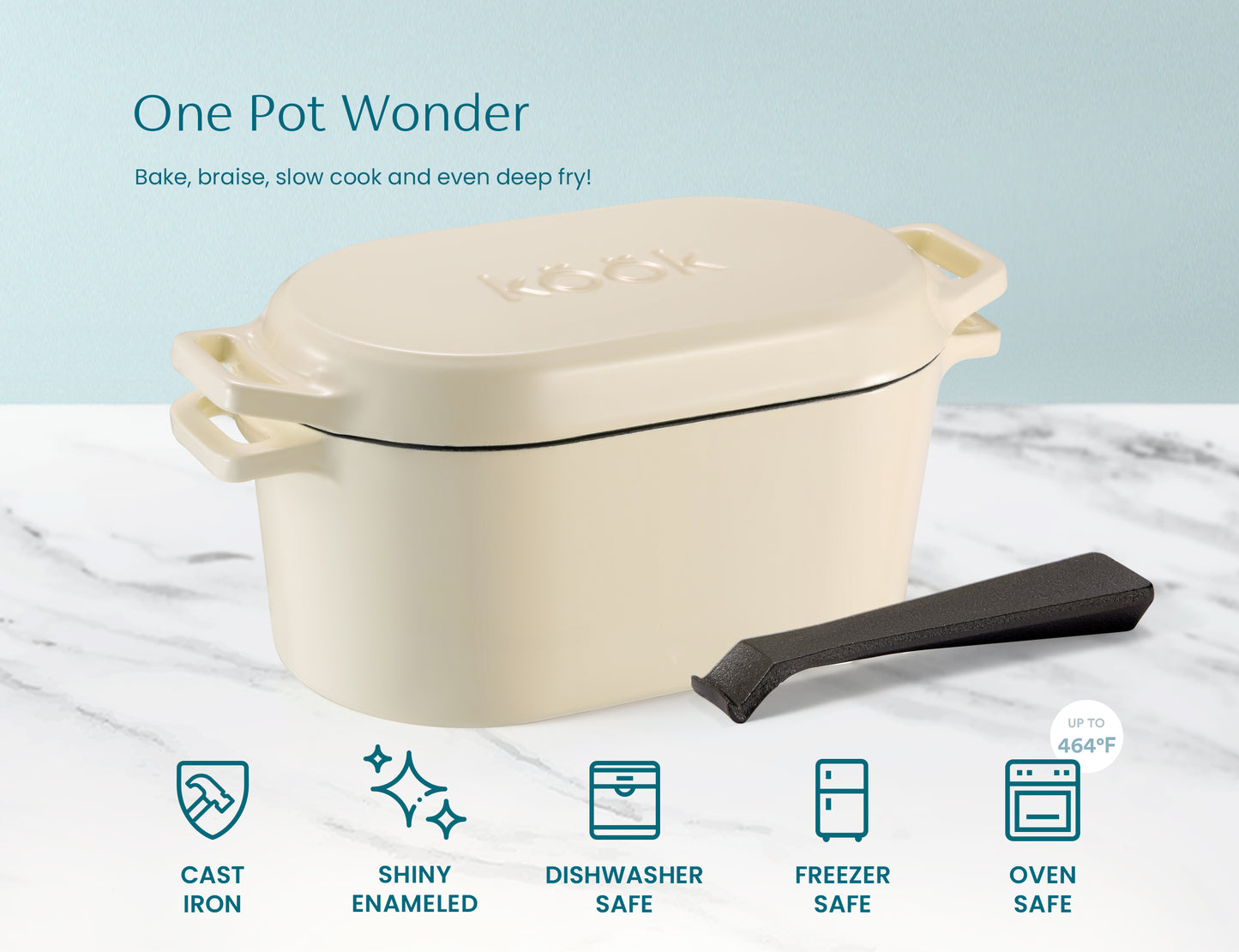 OBLONG DUTCH OVEN, 3.4 QT, IVORY