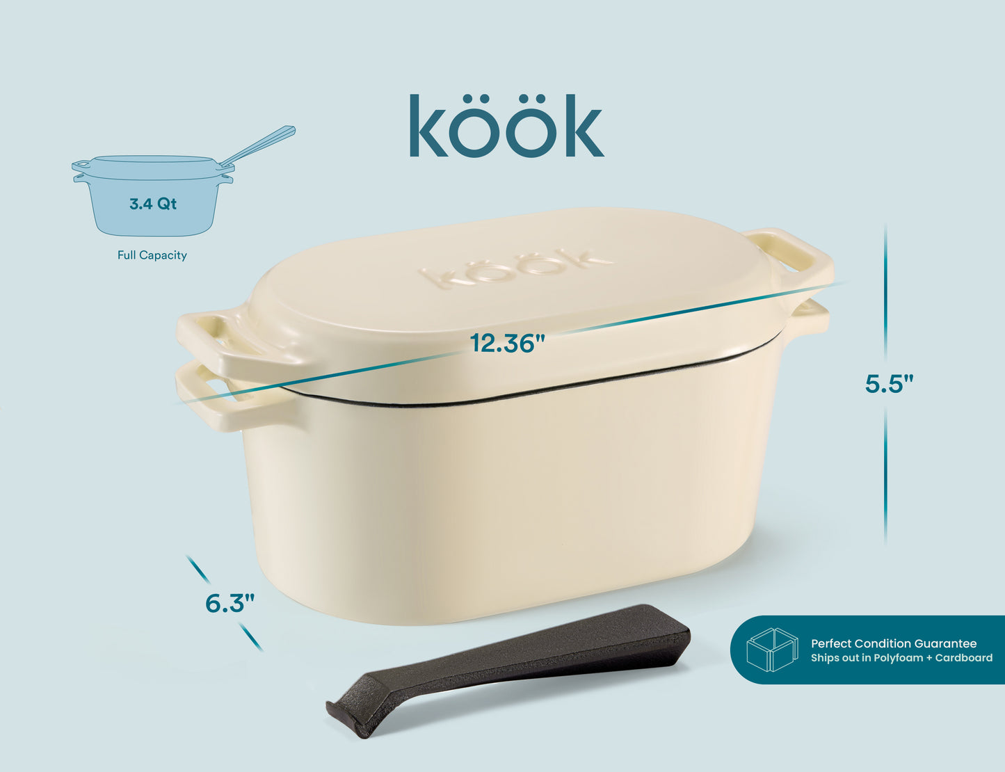 OBLONG DUTCH OVEN, 3.4 QT, IVORY