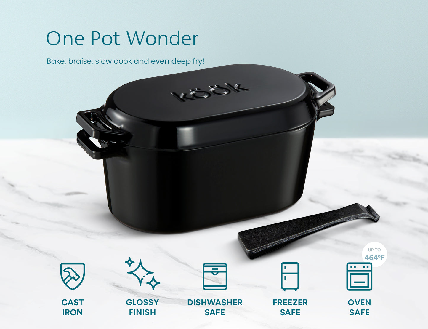 OBLONG DUTCH OVEN, 3.4 QT, BLACK