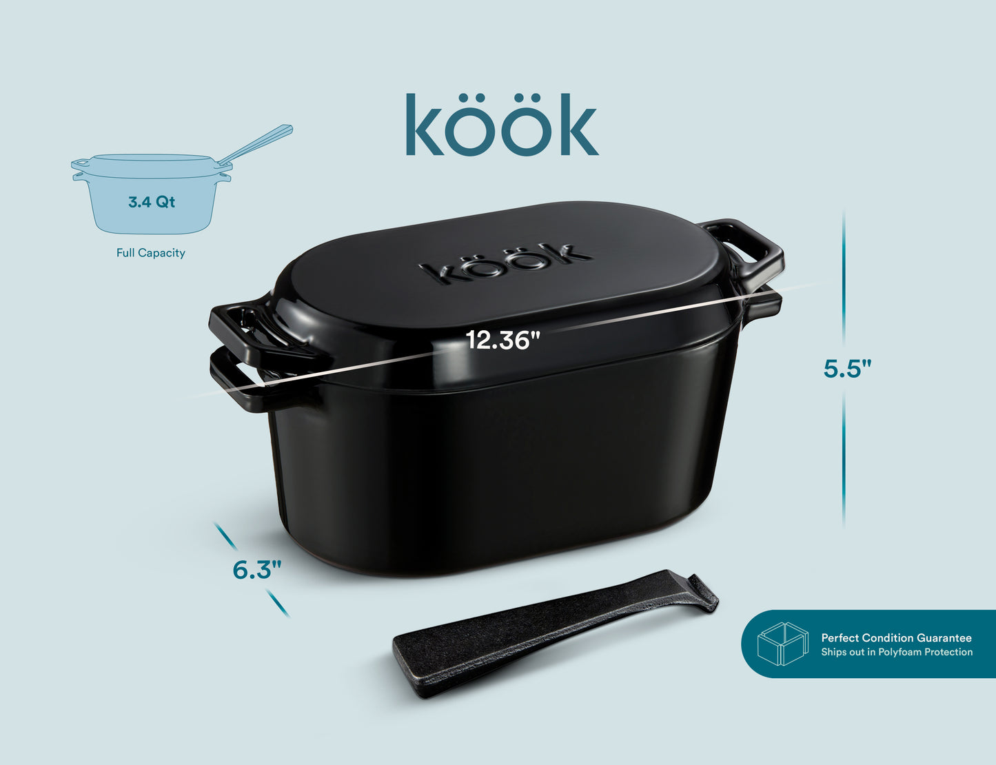 OBLONG DUTCH OVEN, 3.4 QT, BLACK